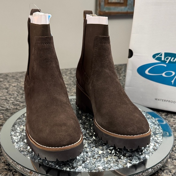 Aqua College Demi leather waterproof Dark Brown m chunky Ankle Booties NEW 9.5 - Picture 5 of 14